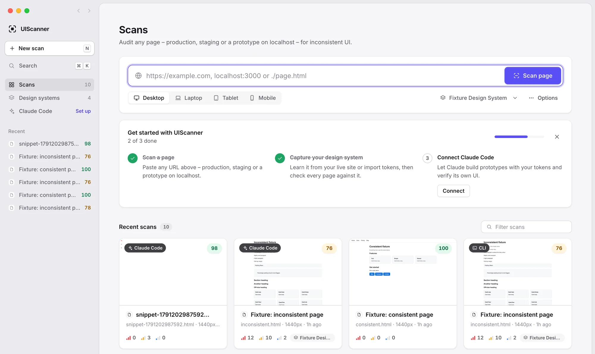 A later build of EvenUI with a sidebar, still with violet buttons